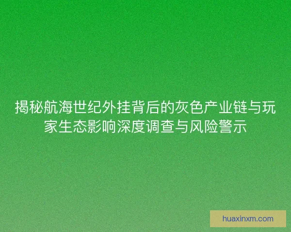 揭秘航海世纪外挂背后的灰色产业链与玩家生态影响深度调查与风险警示